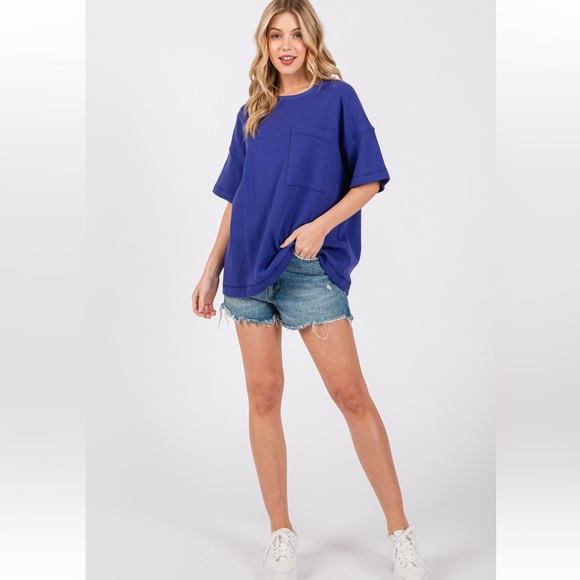 25 Solid Textured Drop Shoulder Top - Picture 6 of 6